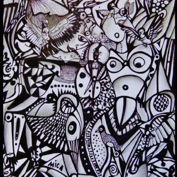 Dessin intitulée "world of birds" par Karmica, Œuvre d'art originale, Crayon