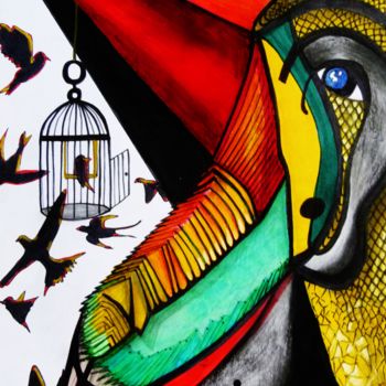 Drawing titled "bird cage" by Karmica, Original Artwork, Other