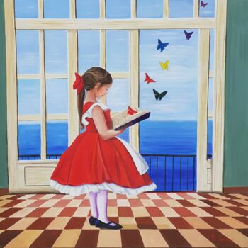 Peinture intitulée "La magia dei libri" par Monica Zambon, Œuvre d'art originale, Huile