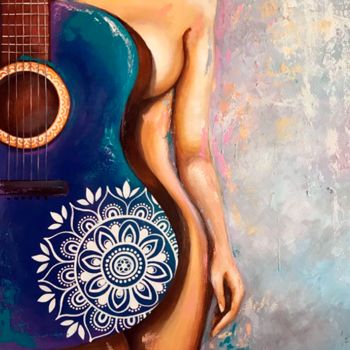 Painting titled "Bohemia a la guitar…" by Mónica, Original Artwork, Acrylic