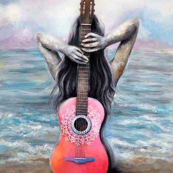 Painting titled "Bohemia a la guitar…" by Mónica, Original Artwork, Acrylic