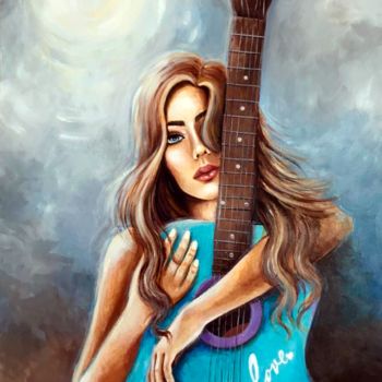 Painting titled "Bohemia a la guitar…" by Mónica, Original Artwork, Acrylic