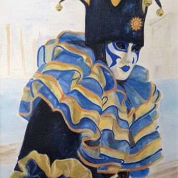 Schilderij getiteld "Le Pierrot" door Monica Stagi-Decroix, Origineel Kunstwerk, Aquarel