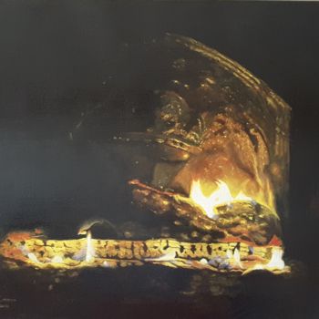 Painting titled "FEU DE CHEMINEE" by Monica Stagi-Decroix, Original Artwork, Oil