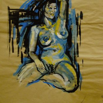 Painting titled "Lotus bleu" by Monica Jacquin, Original Artwork, Oil