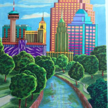 Рисунок под названием "San Antonio" - Monica Puryear, Подлинное произведение искусства, Маркер