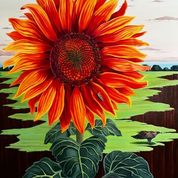 제목이 "Sunflower Dream"인 미술작품 Monica Puryear로, 원작, 기름 목재 패널에 장착됨
