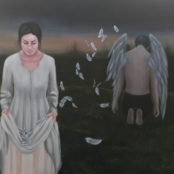 Malarstwo zatytułowany „Angel Wings” autorstwa Mónica Silva, Oryginalna praca, Akryl Zamontowany na Drewniana rama noszy