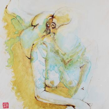 Peinture intitulée "A plat ventre" par Monick Bres, Œuvre d'art originale, Encre