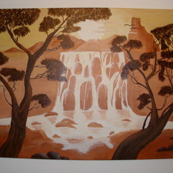 Painting titled "Wasserfall Afrika" by Monika Brasi, Original Artwork, Oil