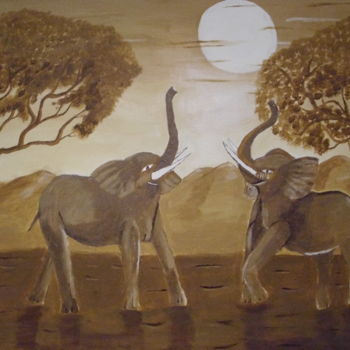 Painting titled "Elefanten in Afrika" by Monika Brasi, Original Artwork, Acrylic