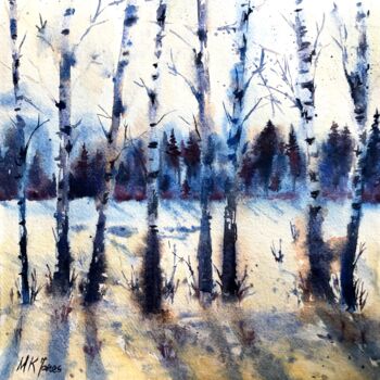 Painting titled "Winter Woodlands" by Monika Jones, Original Artwork, Watercolor