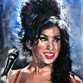 Painting titled "Amy Winehouse" by Monika Jones, Original Artwork, Watercolor