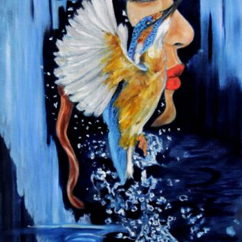 Peinture intitulée "Kingfisher" par Mónika Katalin Pál, Œuvre d'art originale, Huile