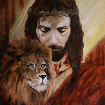 Painting titled "Jesus The Lion Of J…" by Mónika Katalin Pál, Original Artwork, Oil