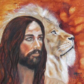 Pittura intitolato "Jesus The Lion" da Mónika Katalin Pál, Opera d'arte originale, Olio