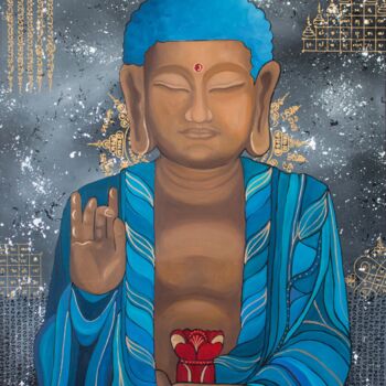 Pittura intitolato "Buddha Meditation i…" da Monika Mrowiec, Opera d'arte originale, Acrilico Montato su Telaio per barella…