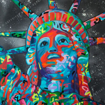 Painting titled "The liberty is now" by Monika Mrowiec, Original Artwork, Spray paint Mounted on Wood Stretcher frame
