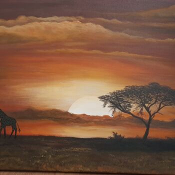 Schilderij getiteld "Sunset in Tanzania" door Monika Mucha, Origineel Kunstwerk, Acryl