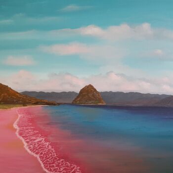 Painting titled "Pink beach in Indon…" by Monika Mucha, Original Artwork, Acrylic