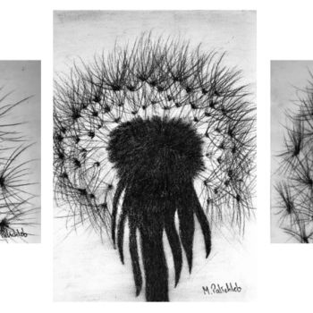 Dessin intitulée "Dandelions Triptych" par M. Palichleb Art, Œuvre d'art originale, Fusain
