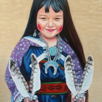 Painting titled ""Little Native Amer…" by Monika Rembowska, Original Artwork, Oil