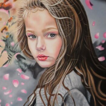 Painting titled ""Tra i petali rosa"" by Monika Rembowska, Original Artwork, Oil