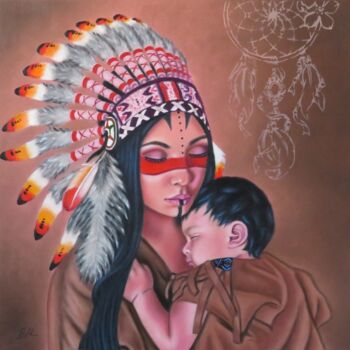 Painting titled ""Native American mo…" by Monika Rembowska, Original Artwork, Oil
