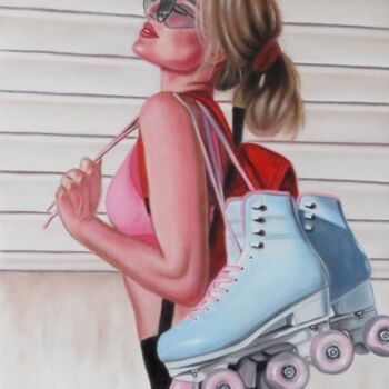 Painting titled ""Girl with skates"" by Monika Rembowska, Original Artwork, Oil
