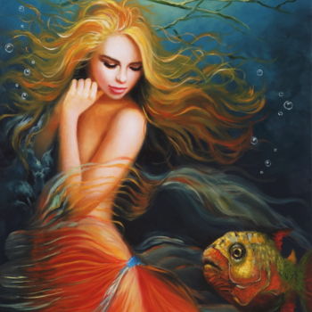 Painting titled "Deep sea world" by Monika Timar, Original Artwork, Oil