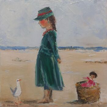 Painting titled "Petite fille et goe…" by Anne Monin, Original Artwork, Oil