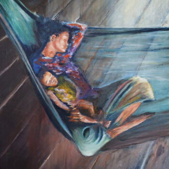 Malarstwo zatytułowany „Sieste” autorstwa Monique Blanchet, Oryginalna praca, Olej Zamontowany na Drewniana rama noszy