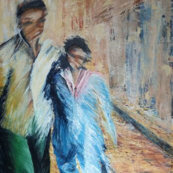 Peinture intitulée "le couple" par Monique Blanchet, Œuvre d'art originale, Huile Monté sur Châssis en bois