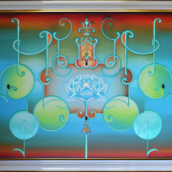 Картина под названием "Le  Lotus  Bleu" - Monique Caunes, Подлинное произведение искусства, Акрил