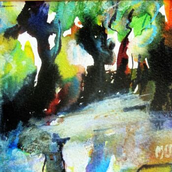 Peinture intitulée "Dans  le Marais" par Monique Chef, Œuvre d'art originale, Encre