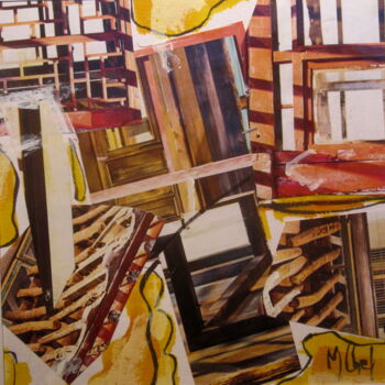 Collages intitulée "Fenêtres 3" par Monique Chef, Œuvre d'art originale, Collages