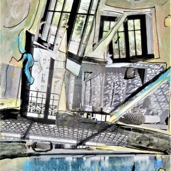 Κολάζ με τίτλο "Villa avec piscine" από Monique Chef, Αυθεντικά έργα τέχνης, Κολάζ