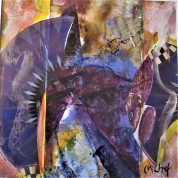 Painting titled "Vibrations mauves 2" by Monique Chef, Original Artwork, Collages