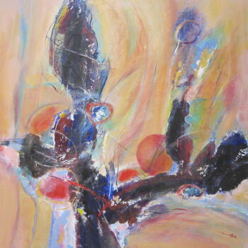 Peinture intitulée "Soleil rouge" par Monique Chef, Œuvre d'art originale, Acrylique