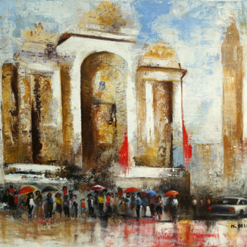 Painting titled "La porte de Paris" by Monique Delcambre, Original Artwork, Oil