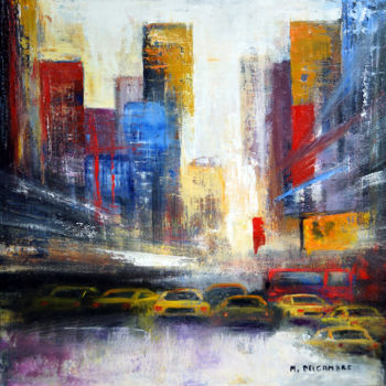 Painting titled "les Taxis NY" by Monique Delcambre, Original Artwork, Oil