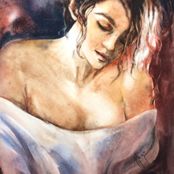 Pintura intitulada "Timidement.jpg" por Monique Delord, Obras de arte originais, Aquarela