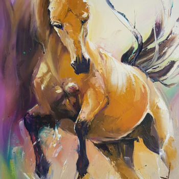 Painting titled "Elégante puissance.…" by Monique Delord, Original Artwork, Oil Mounted on Wood Stretcher frame