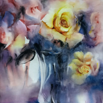 Painting titled "Les roses de ma mèr…" by Monique Delord, Original Artwork, Watercolor