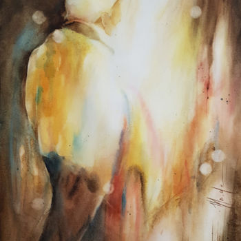 Painting titled "Balade nocturne" by Monique Delord, Original Artwork, Watercolor