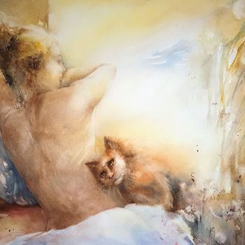 Painting titled "Calin" by Monique Delord, Original Artwork, Watercolor