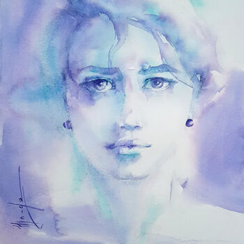 Painting titled "Pearl" by Monique Delord, Original Artwork, Watercolor