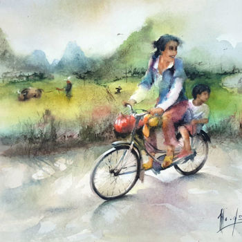 「Balade chinoise」というタイトルの絵画 Monique Delordによって, オリジナルのアートワーク, 水彩画