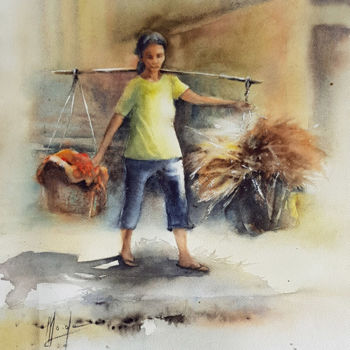 Painting titled "Portage" by Monique Delord, Original Artwork, Watercolor