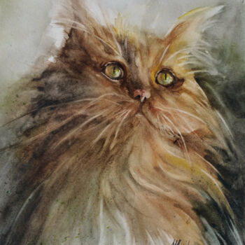 Painting titled "Beau minet.jpg" by Monique Delord, Original Artwork, Watercolor